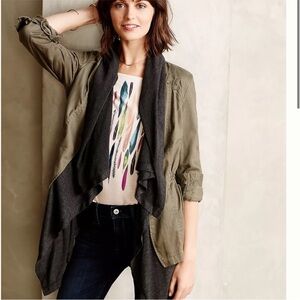 Anthropologie by Hei Hei Green Olive Cascade Anorak  Utility Cardigan